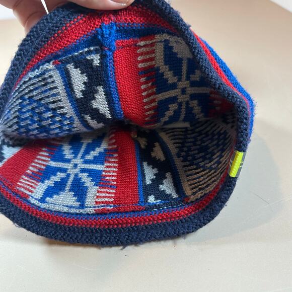 Smartwool Kids Snowflake Beanie Pom Winter Hat Merino Wool Youth Boys Blue Red - Picture 7 of 9